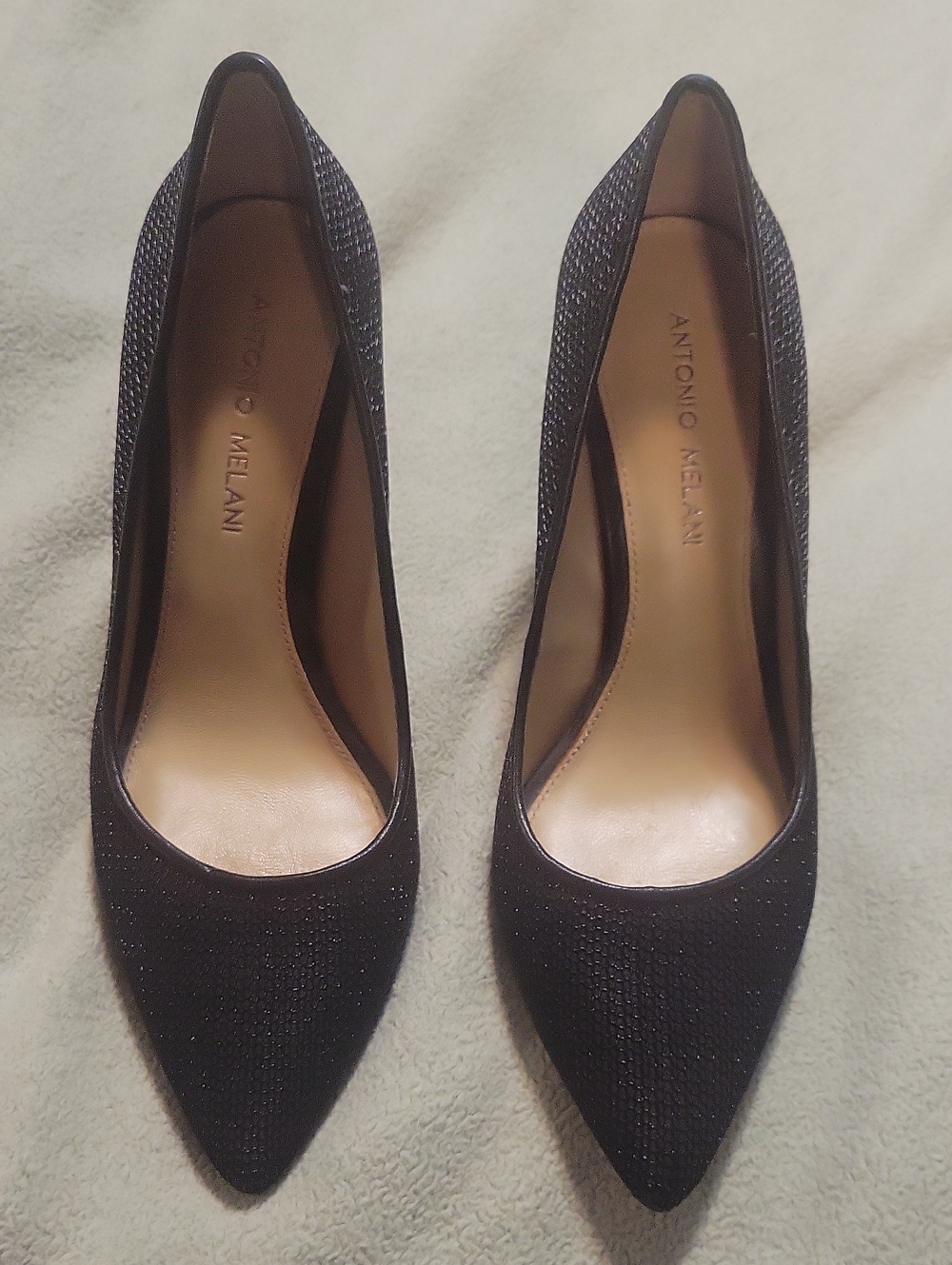 ANTONIO MELANI Black Textured Pointed-Toe Pumps